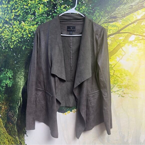 Worthington Sweaters - Worthington Faux Suede Drape Front Jacket Womens Medium Taupe Open Cardigan